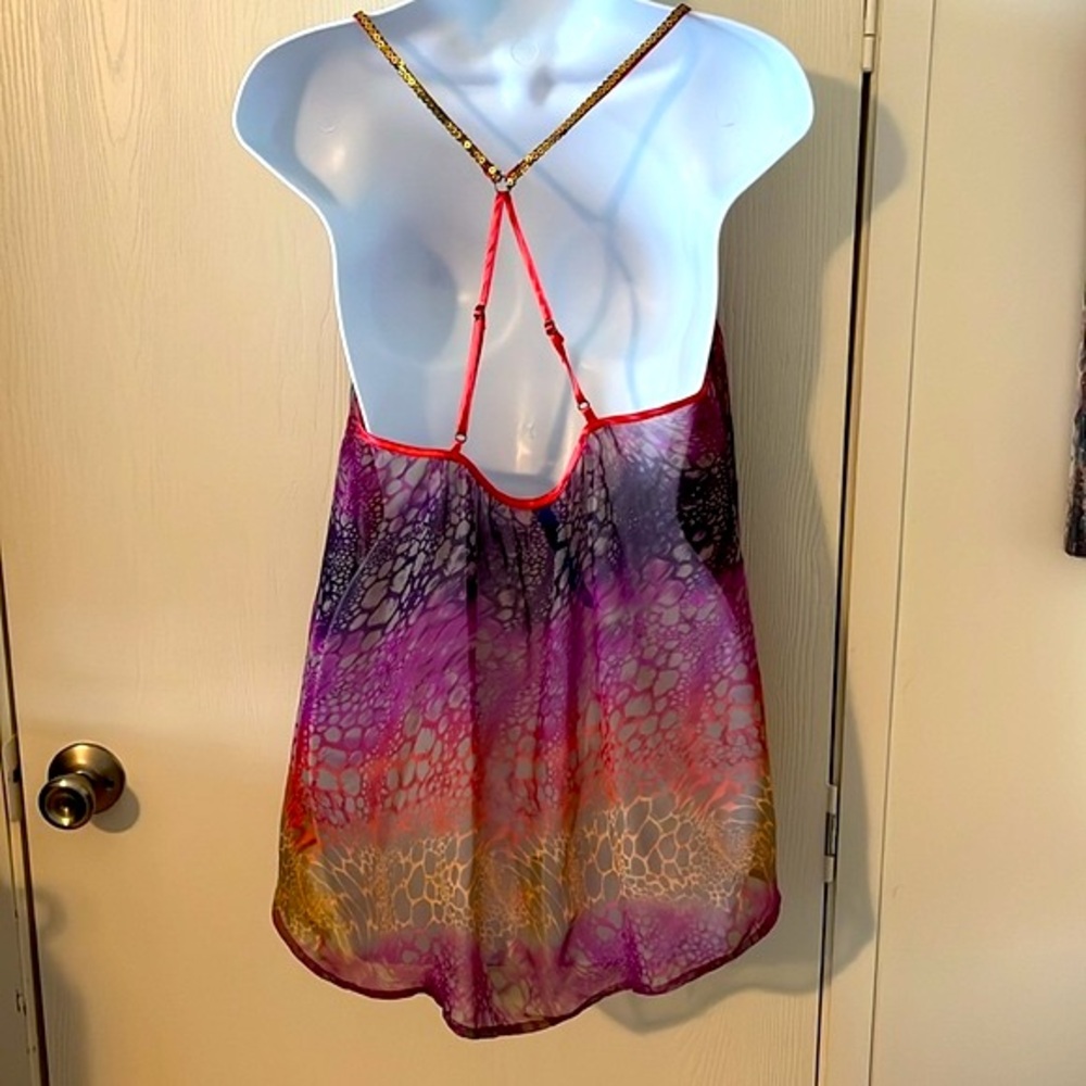 FREE PEOPLE SEQUIN MULTI-COLOR ANIMAL PRINT CAMI TOP BLOUSE SHIRT SIZE LARGE - Picture 6 of 16